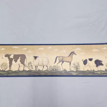 Brewster Country Farm Animal Beige Wallpaper Border Prepasted Vinyl New - Main