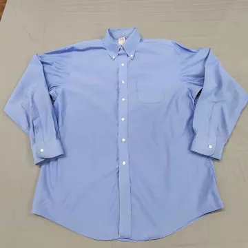 Brooks Brothers Madison Fit Dress Shirt Mens 16.5 35 Light Blue Non Iron Cotton - Front