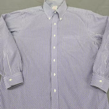 Brooks Brothers Madison Fit Dress Shirt Mens 16.5 Purple Gingham Non Iron Cotton - Main