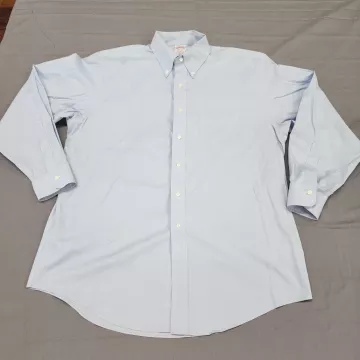 Brooks Brothers Madison Fit Non-Iron Dress Shirt Mens 16.5 34 Blue Supima Cotton - Front