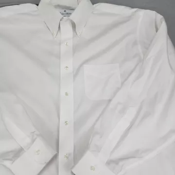 Brooks Brothers Men's 17 White Solid Dress Shirt Non Iron Stretch Coolmax - Main