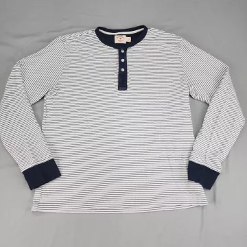 Brooks Brothers Red Fleece Mens L Long Sleeve Henley Shirt Striped Blue White - Front