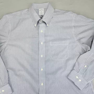 Brooks Brothers Regent Fit Mens 17 Blue White Striped Non Iron Dress Shirt - Main