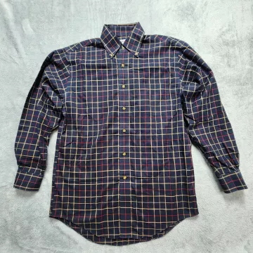 Brooks Brothers Shirt Men's S Traditional Fit Non-Iron Plaid Navy Blue Cotton - Front