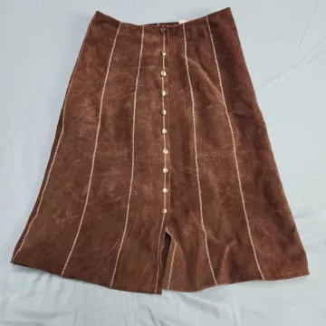 Brown Suede Skirt Womens Size S Button Front A-Line Knee Length Solid - Front
