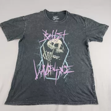 BULLET FOR MY VALENTINE Men's L Distressed Gray Skull Graphic Band T-Shirt - Front