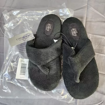 Catherines Good Soles Womens Thong Slippers Dark Green Fleece Size XL 11W 12W - Main