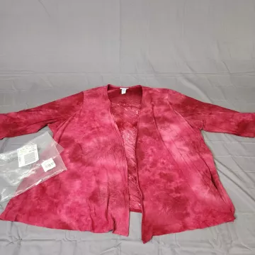 Catherines Plus Size 4X Red Tie Dye Mock Twinset Tunic Top Sequin 3/4 Sleeve - Main