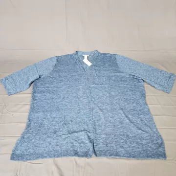 Catherines Plus Size 4X Sweater Short Sleeve V-Neck Heather Blue Knit Pullover - Front