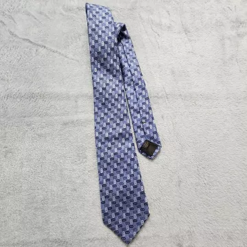 Celine Men's Tie Blue 100% Silk Triomphe Chain Link Geometric Logo Made Italy - Front