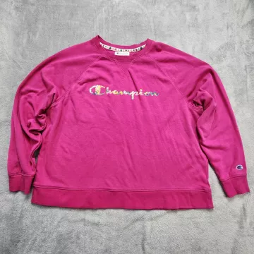 Champion Sweatshirt Women's 3X Pink Floral Embroidered Logo Crewneck Fleece Plus - Front