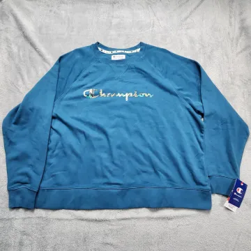 Champion Sweatshirt Women's Plus Size 3X Teal Blue Sequin Logo Pullover Wicking - Front