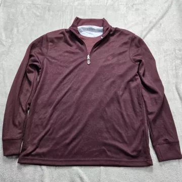 Chaps Men's 1/4 Zip Pullover Sweater Large Burgundy Mock Neck Knit Golf Polyester - Front