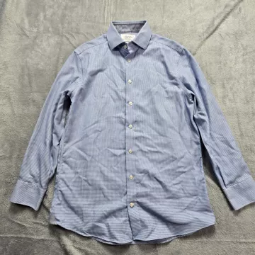 Charles Tyrwhitt Dress Shirt Men's 15.5 32 Slim Fit Non Iron Blue Check Cotton - Front