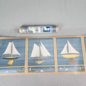 Chesapeake Nautical Scenic Blue Tan Vinyl Wallpaper Border Prepasted New - Main