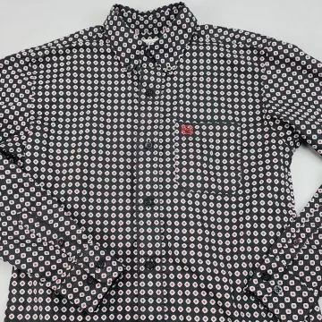 Cinch Boys M 10 Western Button Up Shirt Black Geometric Long Sleeve Cotton - Main
