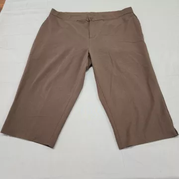 cj banks Womens Plus Size 22W Brown Stretch Capri Pants Flat Front Elastic Back - Front