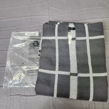 Colleen Lopez Plus 2X Gray Windowpane Plaid Open Front Poncho Wrap Sweater - Main
