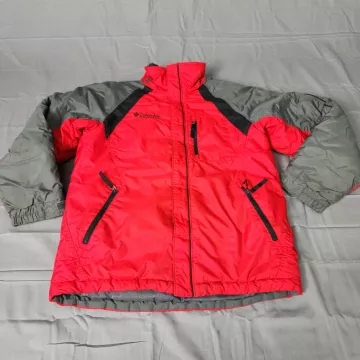 Columbia Boys M 10/12 Red Gray Colorblock Winter Jacket Coat - Front