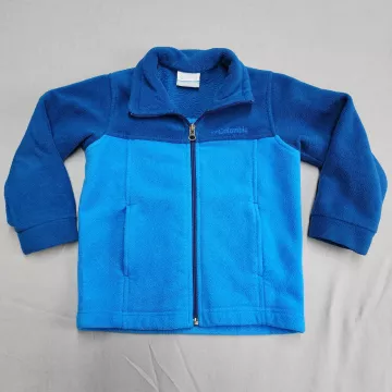 Columbia Boys Size XXS 4/5 Blue Fleece Jacket Full Zip Long Sleeve Pockets - Front