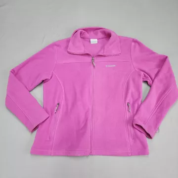 Columbia Fleece Jacket Womens XL Pink Full Zip Pockets Solid - Front