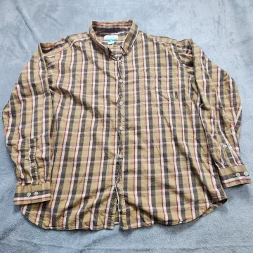 Columbia Shirt Men's XL Beige Red Plaid Button Down Long Sleeve Outdoor Casual - Front