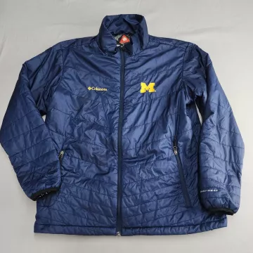 Columbia Women L Navy Blue Michigan Wolverines Puffer Jacket Omni-Heat - Front