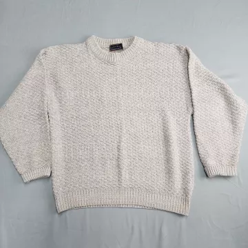 Comfort Knits Mens L Beige Crewneck Sweater Long Sleeve Pullover Knit USA - Front