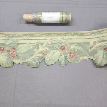 Country Floral Sage Green Pink Wallpaper Border Prepasted Die-Cut New Sealed - Main