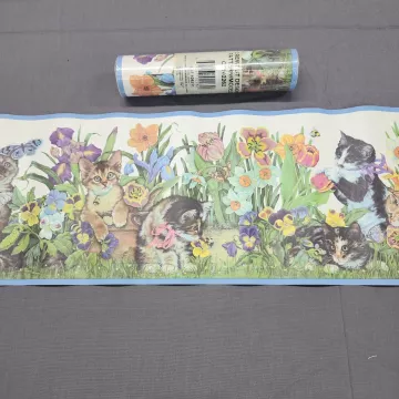 Crewcut Design Kitten Floral Wallpaper Border Multicolor Prepasted New Sealed - Main
