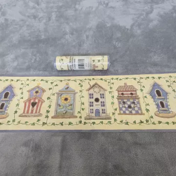 Crewcut Designs Birdhouse Yellow Wallpaper Border Vinyl New Sealed Prepasted - Main