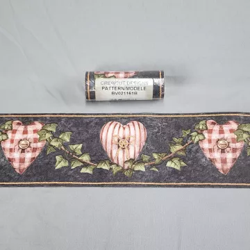 Crewcut Designs Country Heart Ivy Black Pink Wallpaper Border Prepasted Sealed - Main