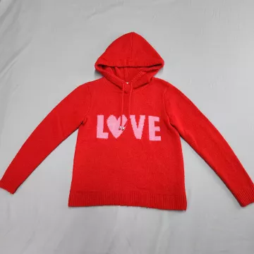 Cupcakes and Cashmere Womens XS Red Love Graphic Knit Pullover Hoodie Sweater - Front