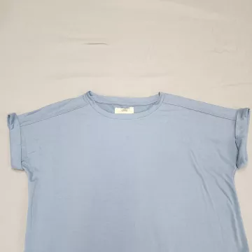 Cupio Womens T-Shirt Size L Light Blue Short Sleeve Crew Neck Rolled Cuffs - Main