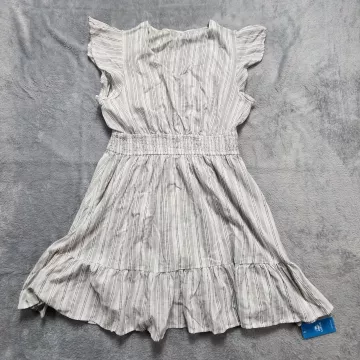 Cupshe Dress Women's Large White Striped Smocked V-Neck Ruffle Mini Summer Casua - Front