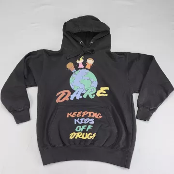 D.A.R.E. Pullover Hoodie Mens S Black Graphic Print Hooded Sweatshirt - Front
