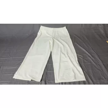Denim and Co Beach Womens Plus 1X Pants White Wide Leg Mid Rise Pull On Stretch - Front
