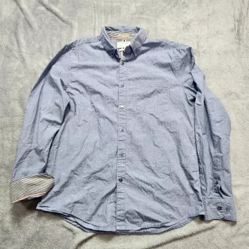 Denim & Flower Men's Shirt Large Slim Fit Blue Micro Dot Button Up Ricky Singh - Front