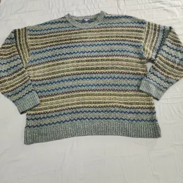 Dockers Vintage 90s Mens L Multicolor Geometric Fair Isle Crewneck Sweater - Front
