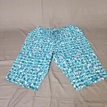 Dreams and Co Womens Pajama Pants Capri Size 2X Teal Hearts Drawstring Knit - Front