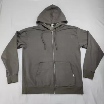 Eddie Bauer Men's Size M Olive Green Full Zip Hoodie Fleece Sweatshirt - Front