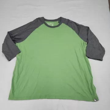 Eddie Bauer Mens 2XL Legendwash Raglan Shirt 3/4 Sleeve Green Gray Cotton - Front