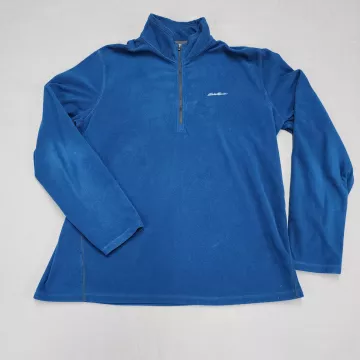 Eddie Bauer Mens TXL Blue Fleece Pullover 1/4 Zip Mock Neck Sweater Tall XL - Front