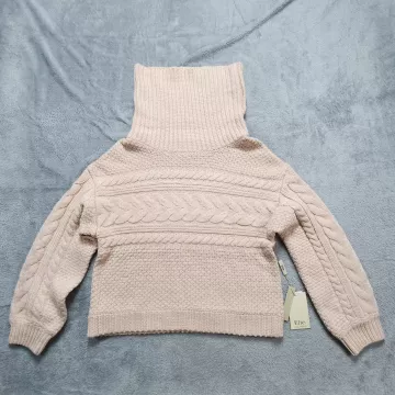Elie Tahari Sweater Women's Small Blush Pink Cable Knit Turtleneck Pullover NWT - Front