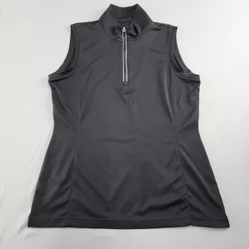 EP NEW YORK Women's M Black Athletic Quarter-Zip Sleeveless Tank Collared - Front