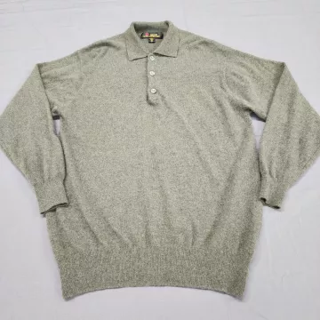 ERDOS Men's S Olive Green 100% Cashmere Polo Sweater Long Sleeve Pullover Knit - Front