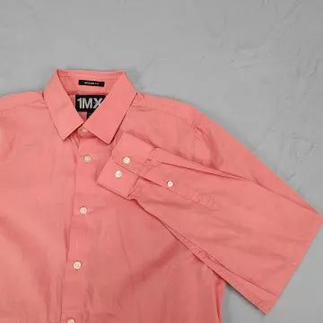 Express 1MX Modern Fit Button Up Shirt Mens M Pink Solid Stretch Long Sleeve - Main