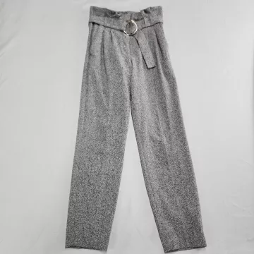 Express Paperbag Pants Womens Size 0 Gray Heathered High Rise Belted Tapered - Front
