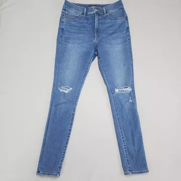 Express Women's Jeans Size 10L Tall High Rise Skinny Blue Distressed Stretch - Front