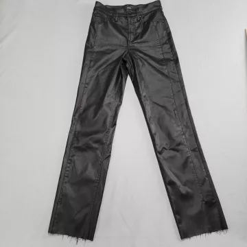 Express Womens 0 Black Faux Leather Modern Straight Pants High Rise Stretch - Front